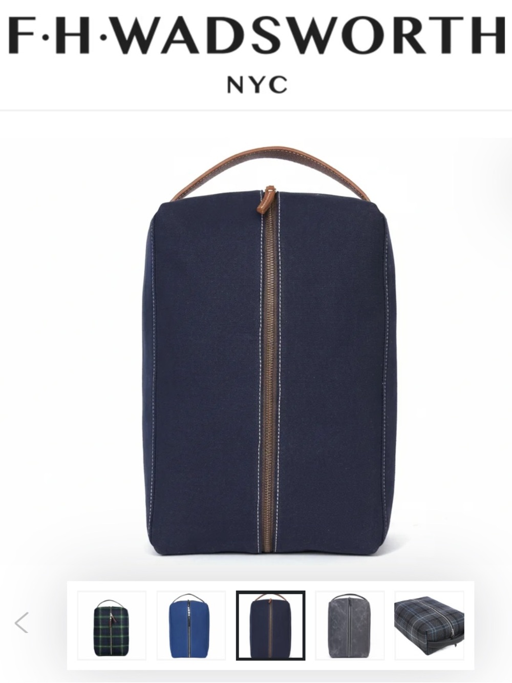 F.H. Wadsworth Canvas and Leather Shoe Bag